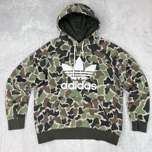 adidas Other - Adidas Originals Camo Hoodie Trefoil Logo Green Brown Size M Streetwear Fleece